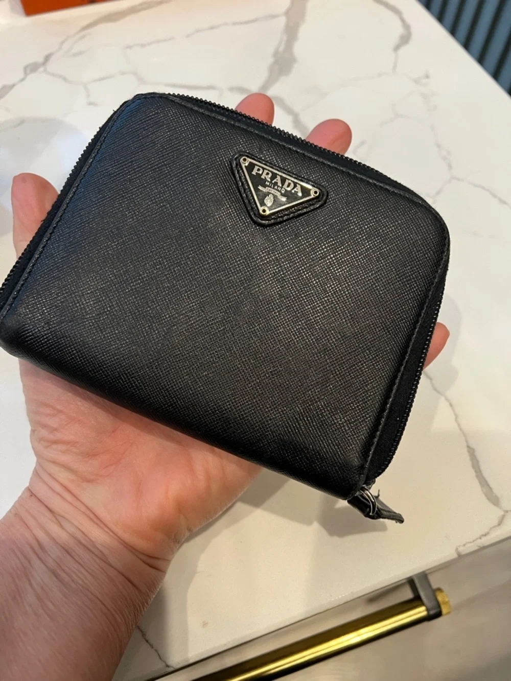 Prada Black Saffiano Leathet Zip Around Bifold Wallet